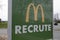 McDonald recrute text means restaurant recruit sign logo of American fast food company