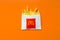 McDonald`s French fries in small paperbag on bright orange background