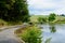 McLaren Falls Park, New Zealand. Idyllic landscape with bright green vegetation; a tourist attraction.