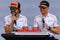 McLaren racing drivers Fernando Alonso and Stoffel Vandoorne at Formula One Grand Prix fan event in Monte Carlo, Monaco