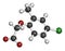 MCPA 2-methyl-4-chlorophenoxyacetic acid herbicide molecule. 3D rendering. Atoms are represented as spheres with conventional.