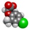 MCPA 2-methyl-4-chlorophenoxyacetic acid herbicide molecule. 3D rendering. Atoms are represented as spheres with conventional.