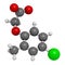 MCPA 2-methyl-4-chlorophenoxyacetic acid herbicide molecule. 3D rendering. Atoms are represented as spheres with conventional.