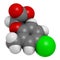 MCPA 2-methyl-4-chlorophenoxyacetic acid herbicide molecule. 3D rendering. Atoms are represented as spheres with conventional.