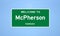 McPherson, Kansas city limit sign. Town sign from the USA.