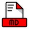 MD file icon colorful style design. document format text file icons, Extension, type data, vector illustration