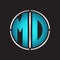 MD Logo initial with circle line cut design template on blue colors