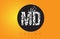 MD M D Logo Made of Small Letters with Black Circle and Yellow B