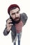 For me blogging is just like talking. Hipster holding smartphone for mobile blogging. Bearded man blogging on popular