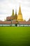 Meadow and anceint architecture in Buddism temple