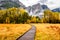 Meadow with boardwalk in Yosemite National Park Valley at autumn