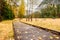 Meadow with boardwalk in Yosemite National Park Valley at autumn