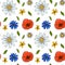 Meadow flowers summer seamless pattern. Colorful hand drawn vector illustration. Botany design