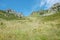 Meadow on hillside and peaks nearby Chamonix in France