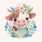 Meadow Moo A Watercolor Cow Smiling Among Colorful Blooms - Generative AI