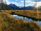 Meadow with a stream reflection of Idaho mountain