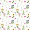 Meadow wildflowers colorful seamless pattern. Summer design with Echinacea, chamomile, cornflower, bellflower, lady\\\'s purse,