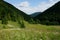 Meadows and forests above Jasenova with hills of Mala Fatra National Park, Slovakia