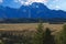 Meadows and snow on mountain top, Grand Teton National Park, WY, USA