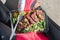Meal prep fitness lifestyle - Woman taking food selfie top view photo of her prepared ready to go lunch box for healthy