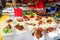 Meals sold at market stall in Malaysia during Ramadan month.