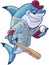 Mean Cartoon Baseball Shark with Bat and Ball