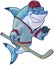 Mean Cartoon Hockey Shark with Stick and Puck