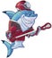 Mean Cartoon Lacrosse Shark with Equipment
