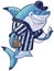 Mean Cartoon Referee Shark with Football and Whistle