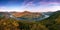 Meander named Porta Bohemica in valley of european river Elbe when viewes from Mlynaruv kamen lookout in czech central mountains t