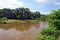 Meander of Odra river on czech-polish boundaries near Bohumin city