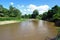 Meander of Odra river on czech-polish boundaries near Bohumin city