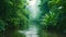 A meandering river cuts through a dense green forest, creating a picturesque landscape, Landscape of a river in the midst of the