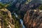 A meandering river deep down in a canyon