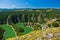 Meanders at rocky river Uvac gorge on sunny morning