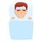 Measles kid in bed icon, cartoon style