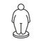 Measure body of person on scales, control weigh obese line icon. Fat figure and big size man. Vector illustration