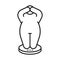 Measure body of person on scales, control weigh obese line icon. Hide eyes from fat figure surprise and big size man