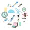 Measure tools icons set, cartoon style