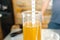 Measurement of alcohol content in beer. Hydrometer in glass of b
