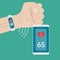 Measurement and monitoring of blood pressure with modern gadgets and mobile applications. Man checking arterial blood pressure