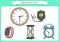 Measurement of Time. Objects such as Alarm clock, Wrist watch, Stopwatch, Hourglass