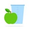 Measuring glass and green apple vector flat isolated