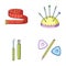 Measuring tape, needles, crayons and pencil.Sewing or tailoring tools set collection icons in cartoon style vector