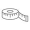 Measuring tape thin line icon, measurement and meter, ruler sign, vector graphics, a linear pattern on a white