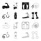 Measuring tape, water bottle, treadmill, dumbbells. Fitnes set collection icons in black,outline style vector symbol