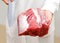 Meat in butchers hand