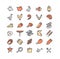 Meat Butchery Color Thin Line Icon Set. Vector