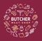 Meat Butchery Signs Thin Line Round Design Template Ad. Vector
