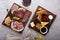Meat charcuterie and cheese snack boards